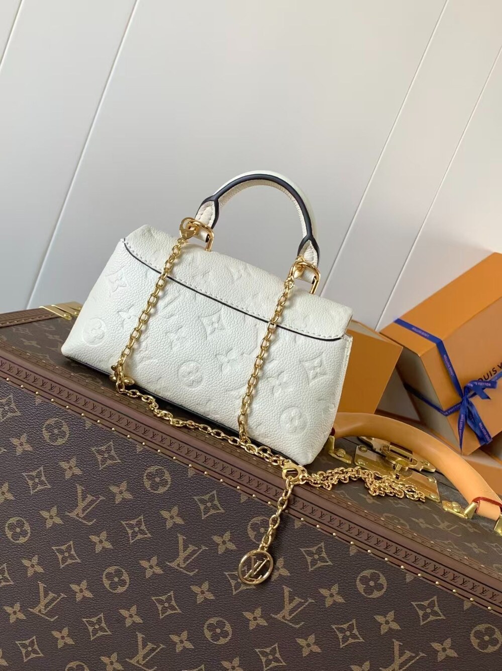 Louis Vuitton White Embossed Monogram Top Handle Chain Bag - Picture 7 of 9
